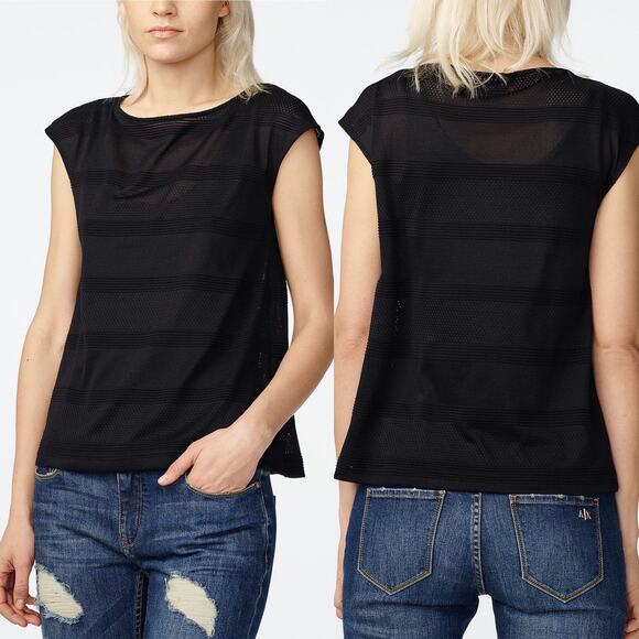 AX Armani Exchange Mesh Boatneck Black Top Sz XS - Picture 5 of 5